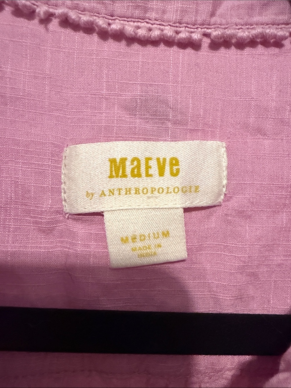 Maeve for Anthropologie Lilac Pink Button-Down Shirt with Cherry Embroidery - Picture 2 of 9